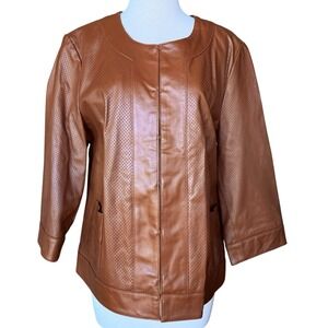 Bradley Bayou Brown Genuine Leather Jacket Women's Large Perforated Modern Luxe